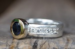 Kundenanfertigung Ring Silber, Gold 750/- angelieferter Saphir und Brillanten