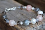 Armband bunte Edelsteine  Mondstein Rosenquarz Rauchquarz Süßwasserperlen 69,-€