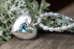 Anhänger °Herz in Herz° Silber Aquamarin 5x5mm 289,-€ an zarter Süßwasserperlenkette 89,-€