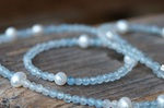 Kette Aquamarin Kugeln facettiert 2,5mm Süsswasserperlen 4-5mmweiß 98,-€
